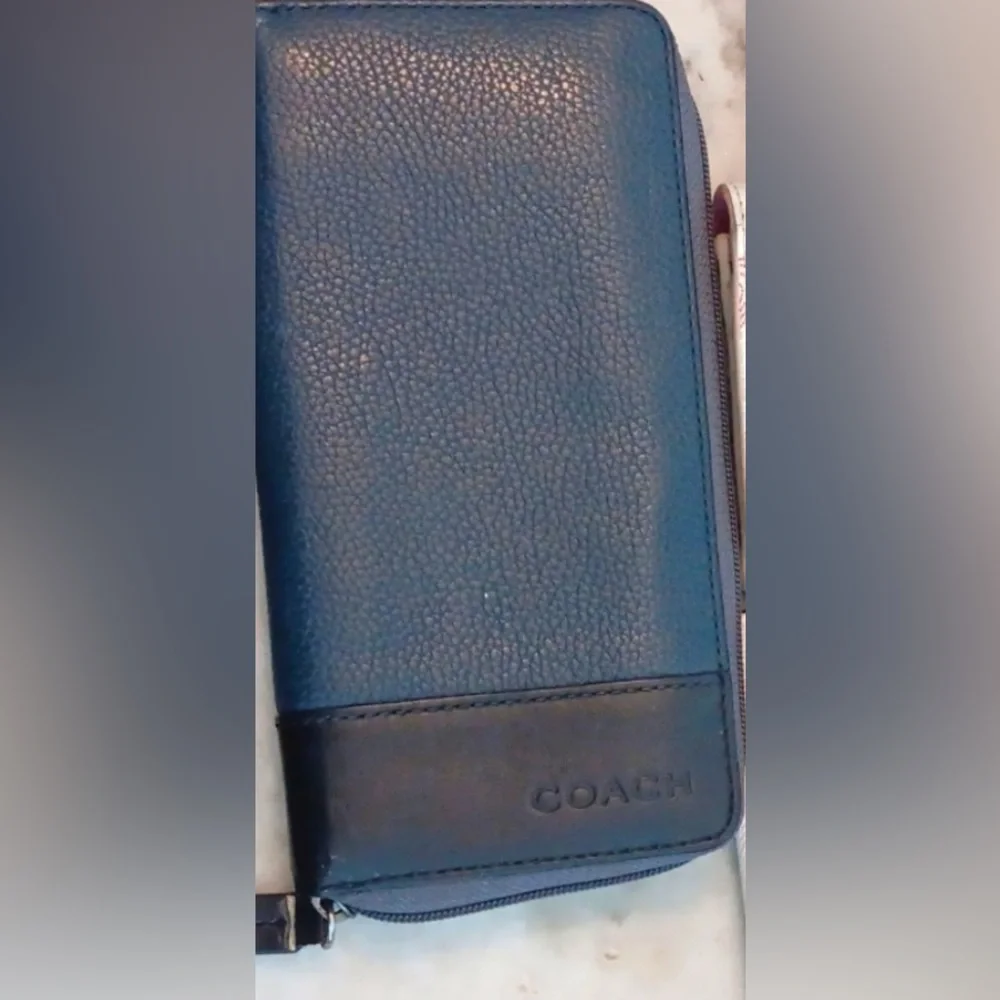 Coach Navy and Black Leather Long Wallet